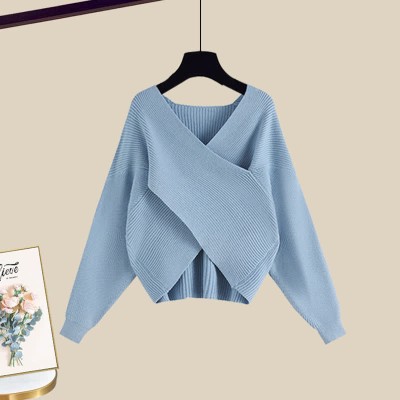 Fashion Cross Knit Sweater A-line Slip Dress