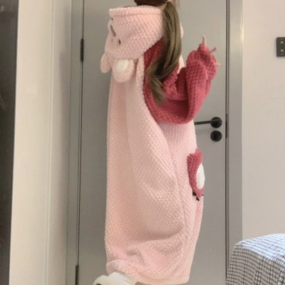 【50% OFF】Cartoon Beaver Plush Hooded Pajamas Dress