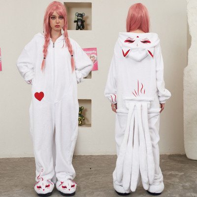 【50% OFF】Nine-tailed Fox Plush Pajamas With Slippers Hooded Winter Sleepwear