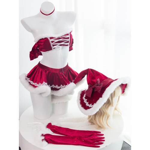 Pre-Order Christmas Lace Up Velvet Lingerie Set