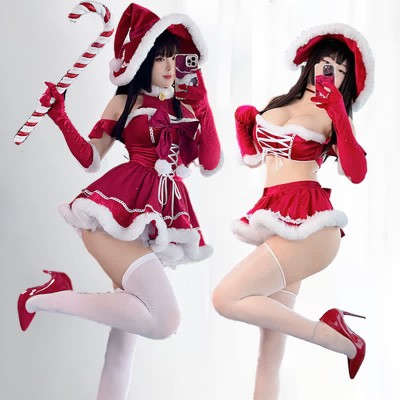 Pre-Order Christmas Lace Up Velvet Lingerie Set