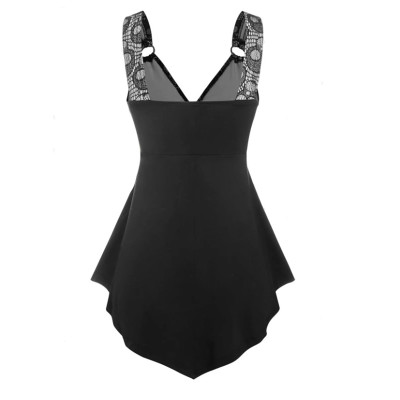 Skeleton Print V-neck Lace Irregular Dress