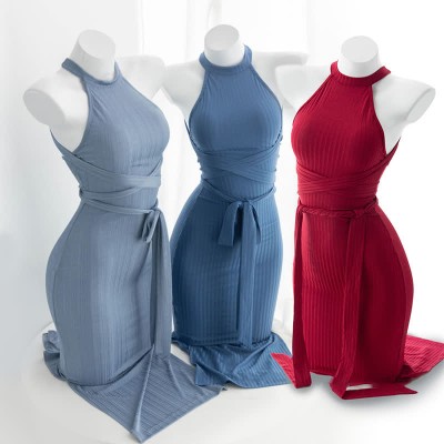 Sexy Halter Backless Lace Up Split Lingeire Dress