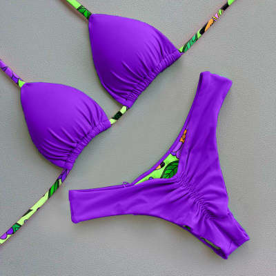 Retro Color Block Butterfly Bikini Set