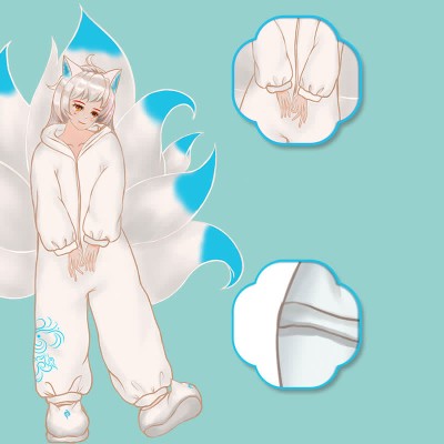 Nine-tailed Fox Plush One-piece Hooded Pajamas