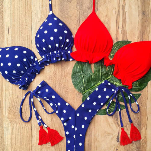 Fashion contrast polka dot split bikini