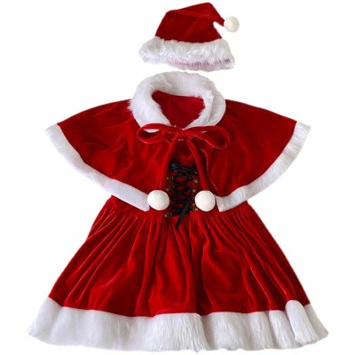 Off The Shoulder Lace Up Plush Christmas Dress With Cloak