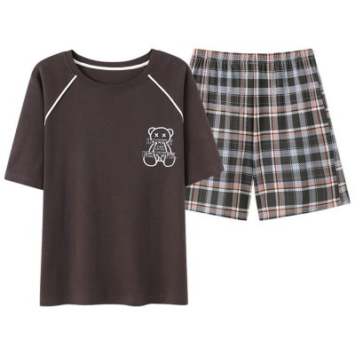 Cartoon Bear Print Summer Cotton Pajamas Set