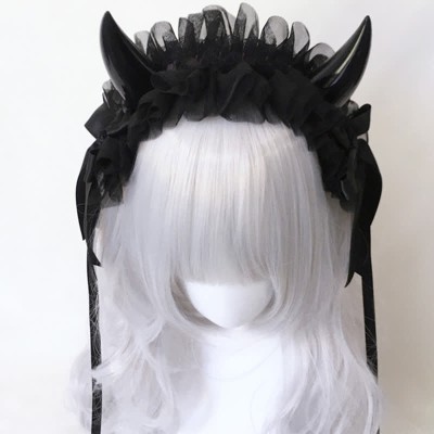 Dark Demon Horn Lace Headband Halloween Hair Accessory