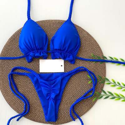 Leisure personality vacation solid color suspender bikini