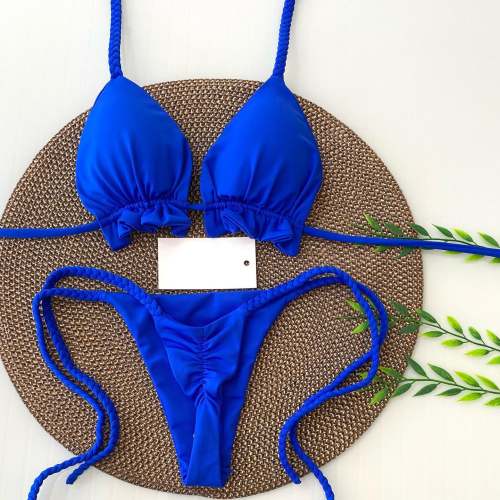 Leisure personality vacation solid color suspender bikini