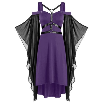 Gothic Punk Mesh Swing Sleeve Lace Up Slip Dress