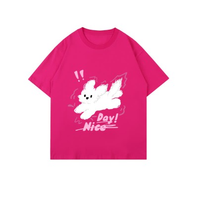 Cartoon Puppy Letter Print Round Collar Oversized T-Shirt