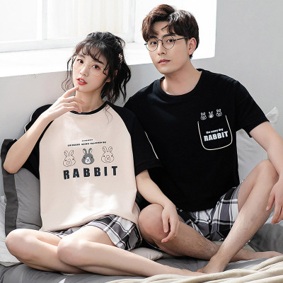 Girlfriend Boyfriend Cartoon Bear Print Colorblock Pajamas Set