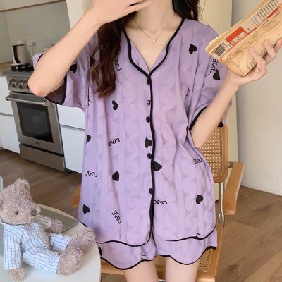 Floral Print Summer Cotton Home Pajamas Set