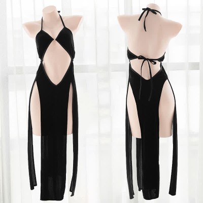 Deep V-neck Hollow Out Backless Split Lingerie Dress