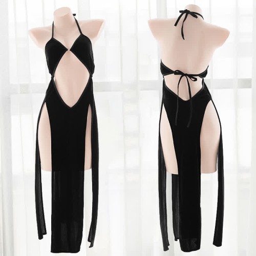 Deep V-neck Hollow Out Backless Split Lingerie Dress