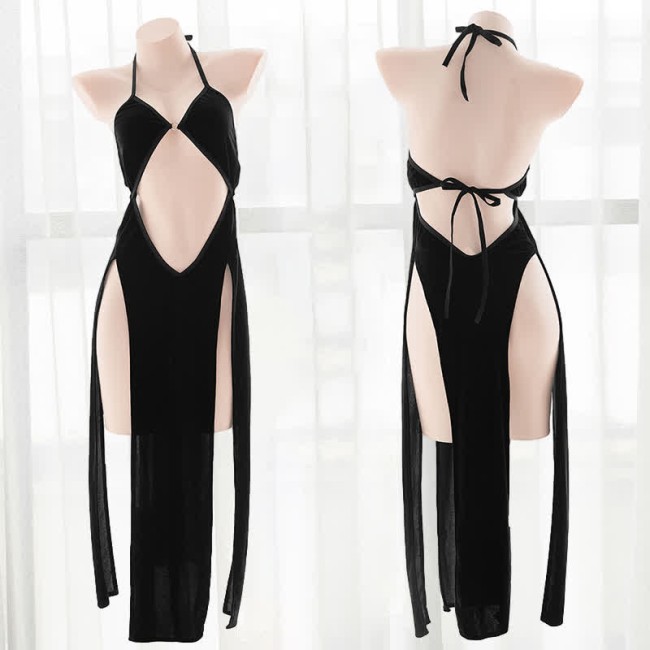 Deep V-neck Hollow Out Backless Split Lingerie Dress