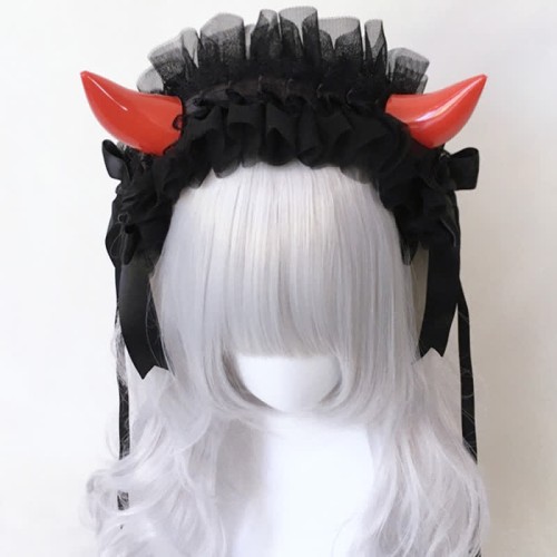 Dark Demon Horn Lace Headband Halloween Hair Accessory