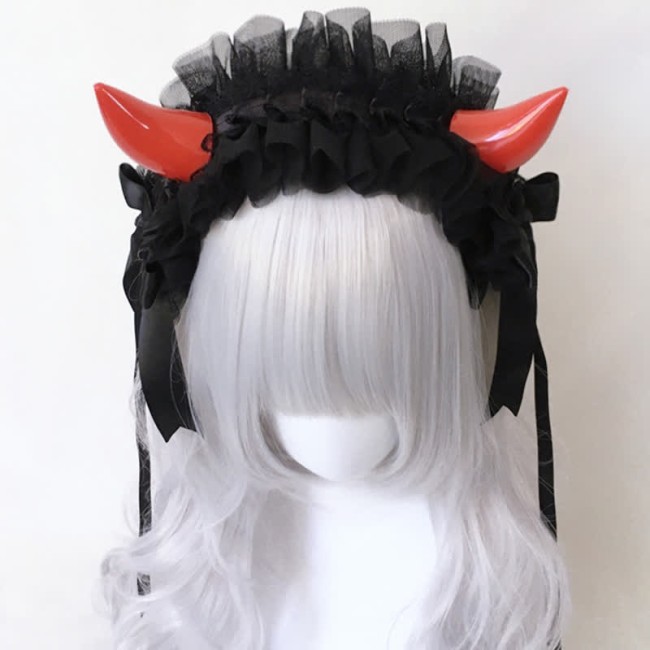 Dark Demon Horn Lace Headband Halloween Hair Accessory