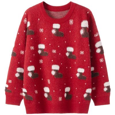Cartoon Christmas Stocking Print Sweater