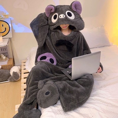 【50% OFF】Funny Cartoon Bat Plush Hooded Jumpsuit Pajamas