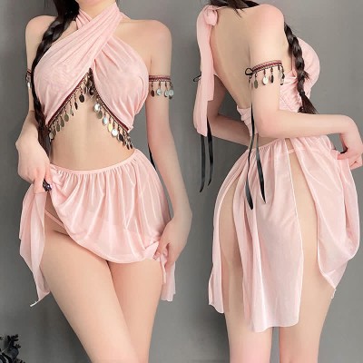 Cross Halter Sequin Backless Sexy Han Costume Lingerie Set