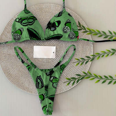 Vintage butterfly print split bikini