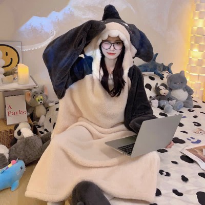 【50% OFF】Funny Cartoon Shark Plush Hooded Jumpsuit Pajamas Dress