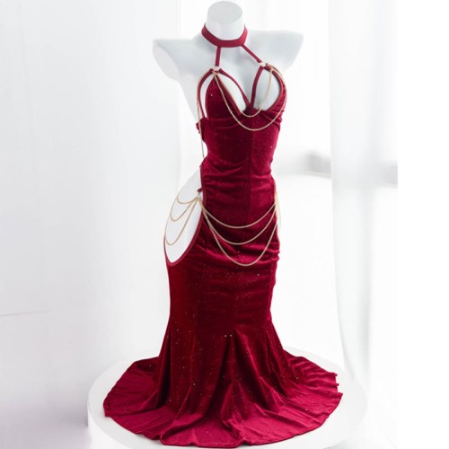 Pre Order Sexy Halter Hollow Out Backless Chain Fishtail Dress