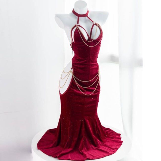Pre Order Sexy Halter Hollow Out Backless Chain Fishtail Dress