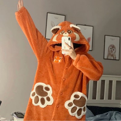 【50% OFF】Cartoon Fox Plush Hooded Pajamas Dress