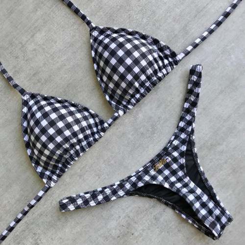 Fashion black and white plaid bikini with bikini
