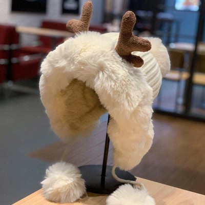 Lovely Deer Antler Fuzzy Ball Plush Hat