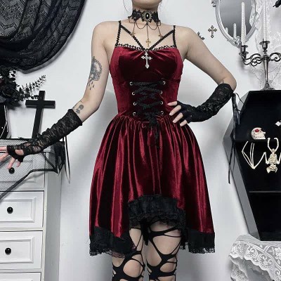 Gothic Lace Up A-line Slip Dress