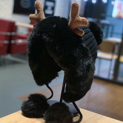 Lovely Deer Antler Fuzzy Ball Plush Hat