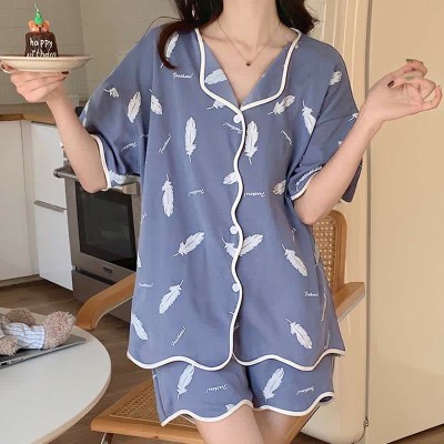 Floral Print Summer Cotton Home Pajamas Set