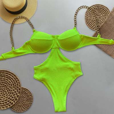 Fashion Sexy Chain Solid Color Strapless One-Piece Bikini