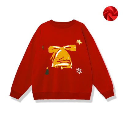 Boyfriend Girlfriend Christmas Tree Bell Print Loose Sweatshirt
