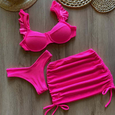 Fashion wood ear sexy split bikini three-piece set
