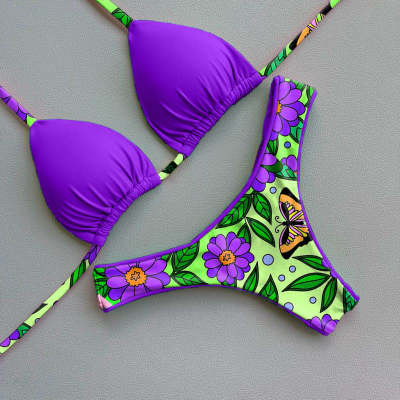 Retro Color Block Butterfly Bikini Set