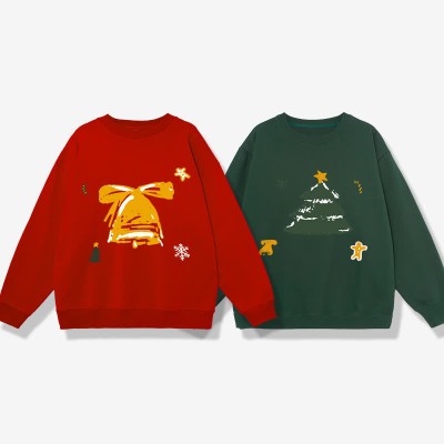Boyfriend Girlfriend Christmas Tree Bell Print Loose Sweatshirt