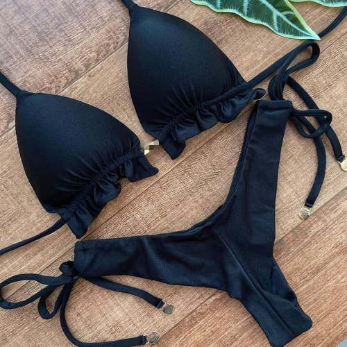 Hawaiian style split strap sexy solid color bikini