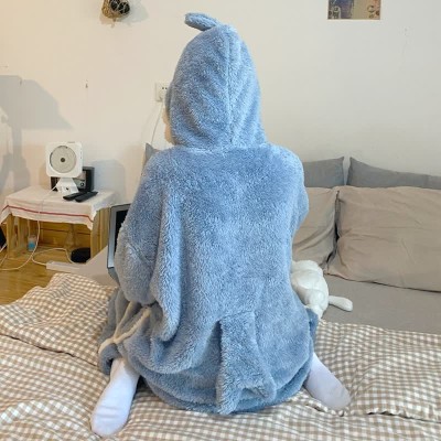 Lovely Cartoon Shark Plush Hooded Pajamas Set