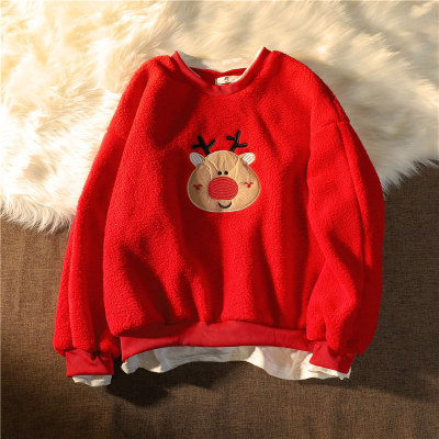 Cartoon Embroidery Fake Two Pieces Sweatshirt