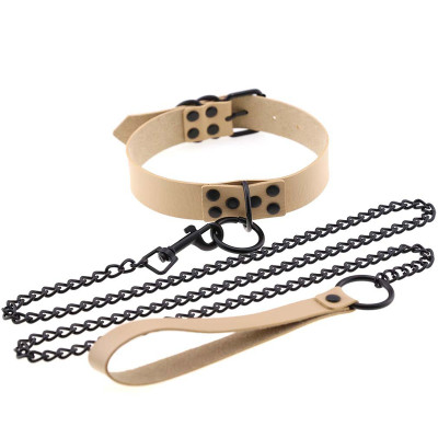 Dark Leather Collar With Chain Fashion Chocker