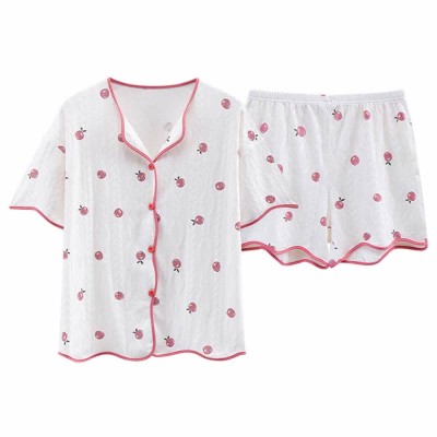 Floral Print Summer Cotton Home Pajamas Set