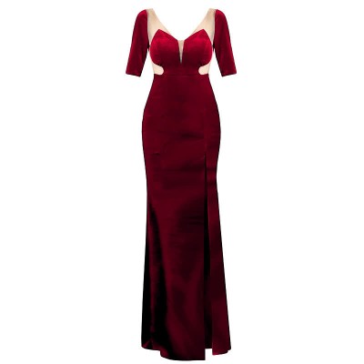 V-neck Lace Perspective High Split Long Dress