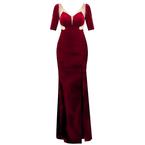 V-neck Lace Perspective High Split Long Dress