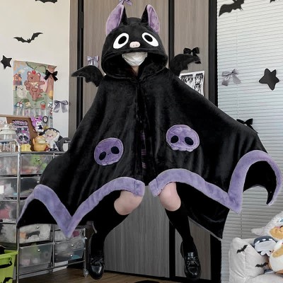 Cartoon Bat Wearable Hooded Blanket Neck Pillow Two Pieces